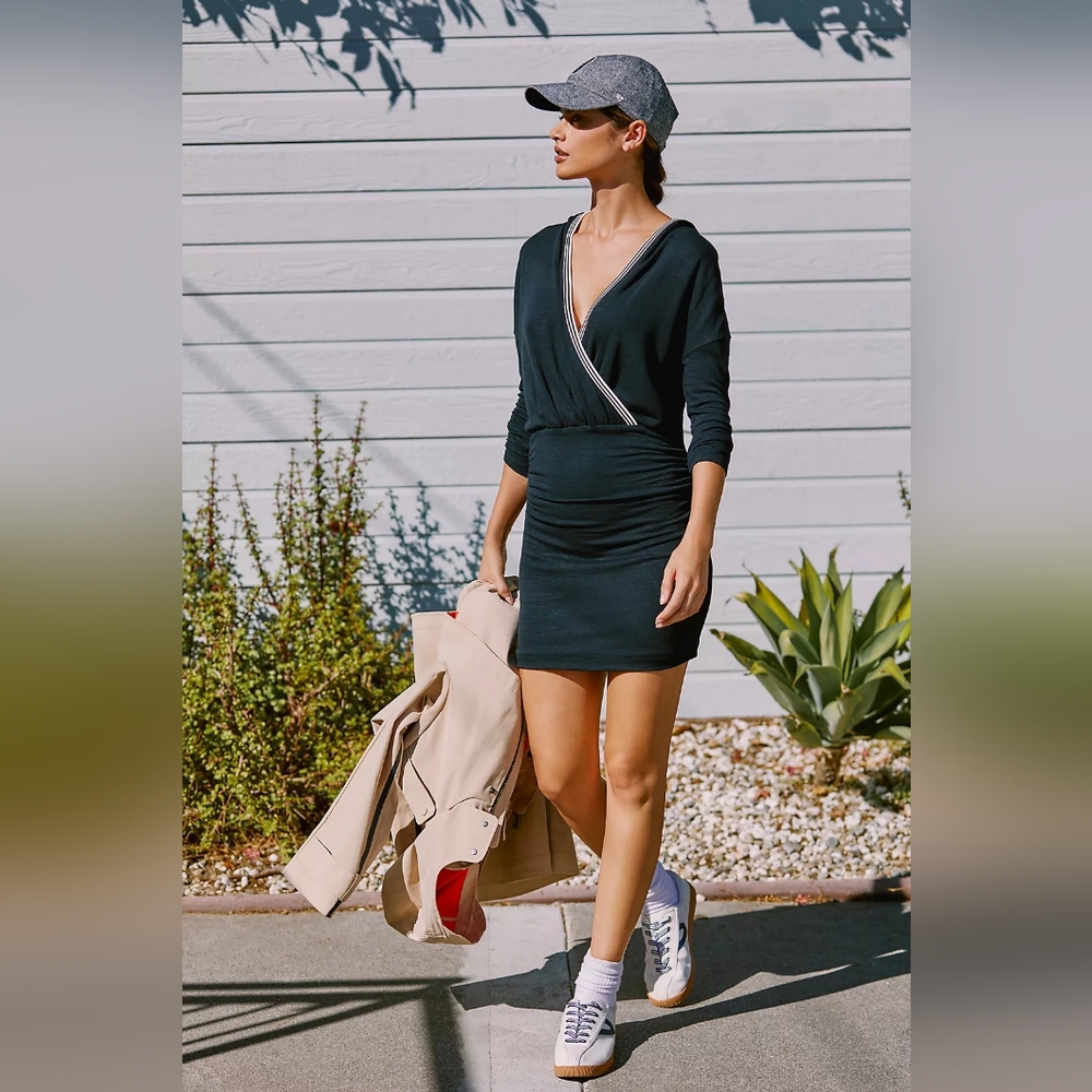 Daily Practice By Anthropologie Long Sleeve Ruched Hoodie Mini Dress Size XL